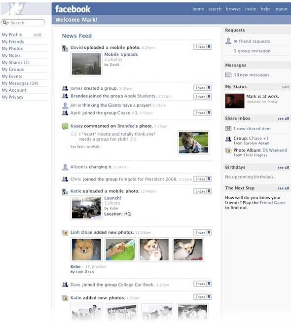 scree of facebook’s news feed from 2006