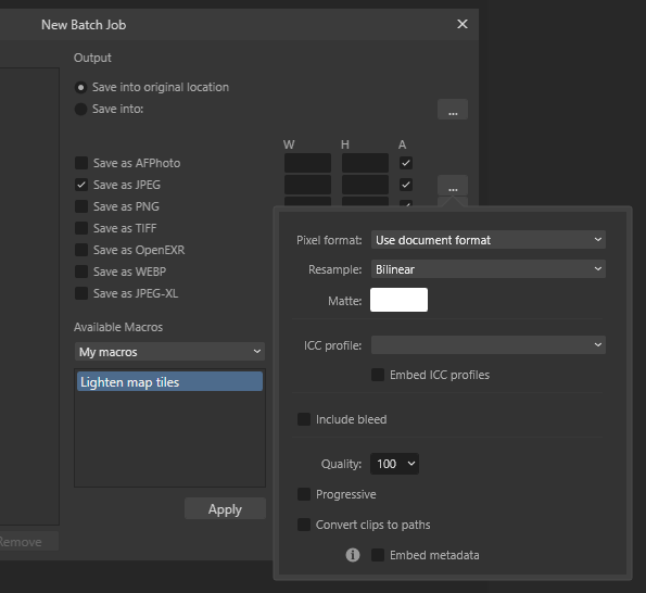 Batch job in Affinity Photo to increase imagery tile brightness