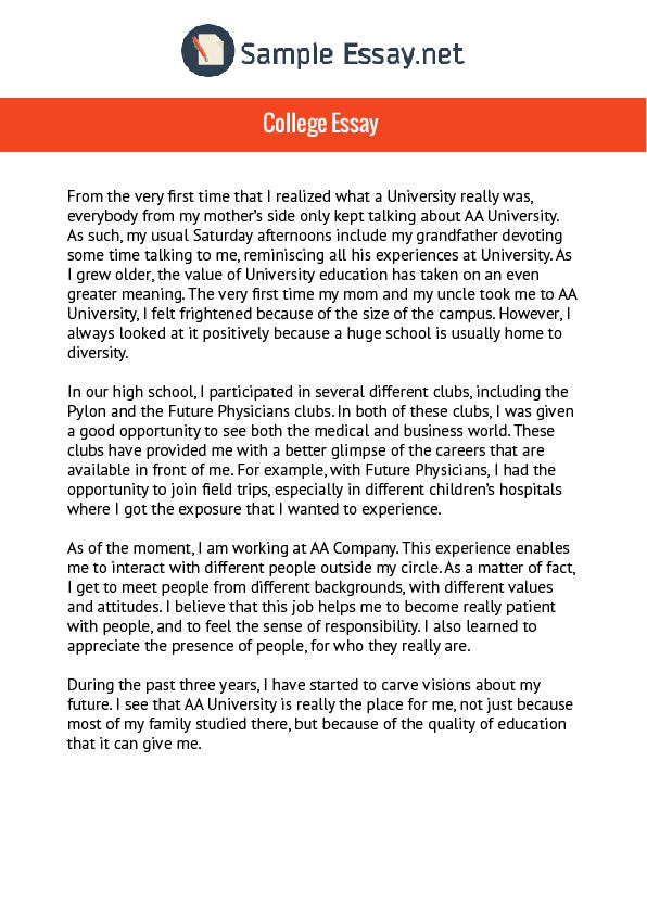 Outstanding College Essay Samples By Sample Essay Medium