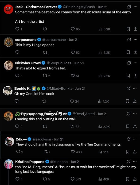 This is how a lot of men reacted to Epstein’s list of rules, making jokes about it and even saying it should hang in classrooms — Image courtesy of X