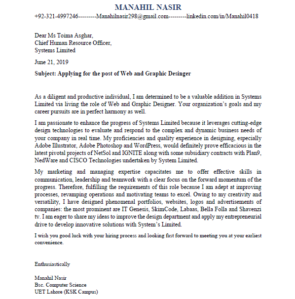 Dropped Resume & Cover Letter InPerson by manahil nasir Medium