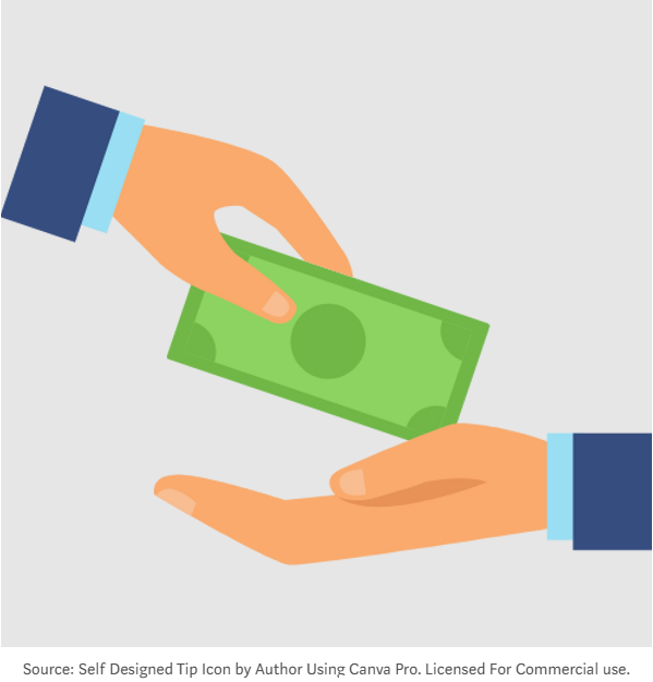 Two hands exchanging money for a tip