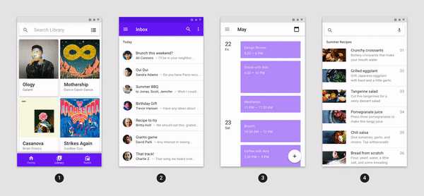 This is where the interaction goes beyond the frame, involving layers, transitions, and even adjacent screens. Attention to key actions in a flow is necessary. They fundamentally tend to have features based on a combination of patterns and stand-alone components. (source: Google)