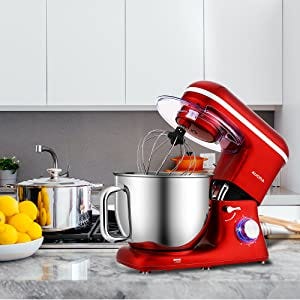 Aucma Stand Mixer,7.4QT 6-Speed Tilt-Head Food Mixer, Electric Kitchen Mixer  with Dough Hook, Wire Whip & Beater (Red), by ozzy4you