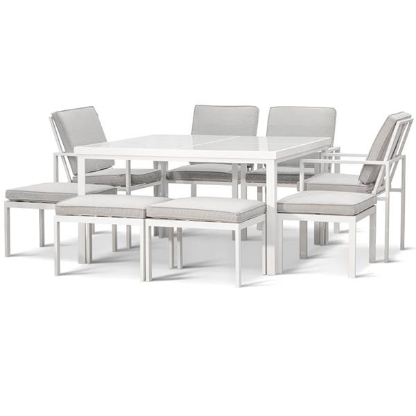 Roxburgh Trevin Outdoor 9 Piece Cube Dining Set White - Cassa Vida - Medium
