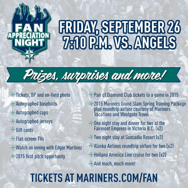 Fan Appreciation Night by Mariners PR From the Corner of Edgar & Dave