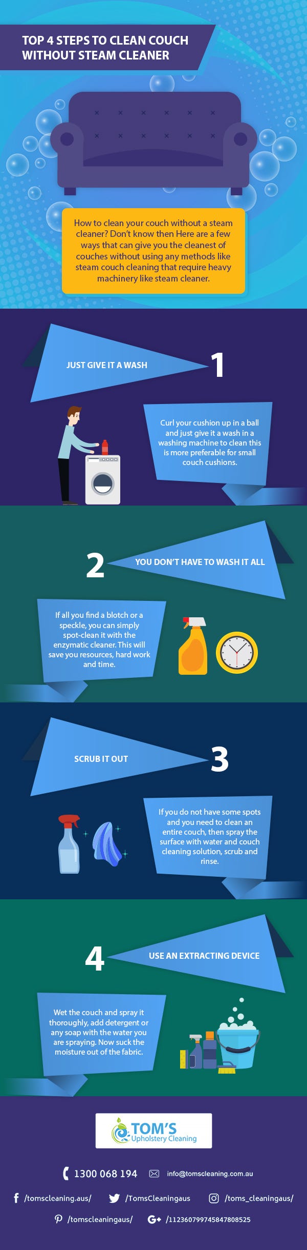 Top 4 Step to Clean Couch Without Steam Cleaner by Toms Upholstery