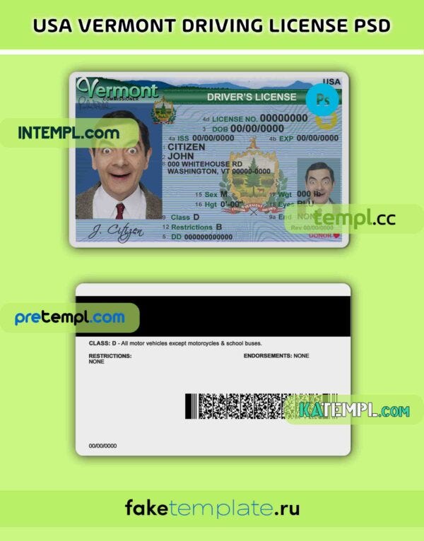 USA Vermont driving license PSD download template, 20042019 by