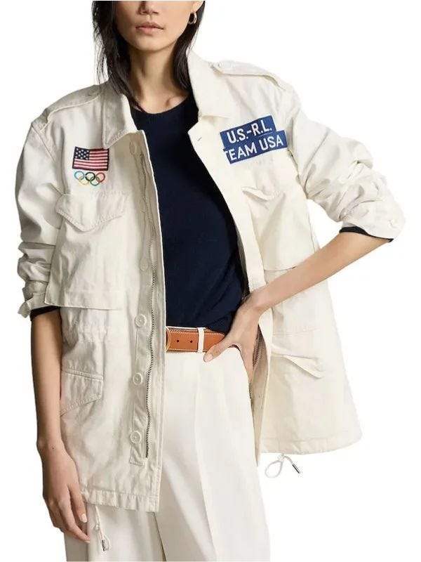 The Team USA 2024 Summer Olympics FullZip Field White Jacket is a