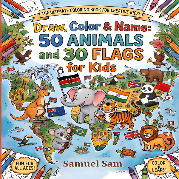 Draw, Color & Name 50 Animals and 30 Flags for Kids