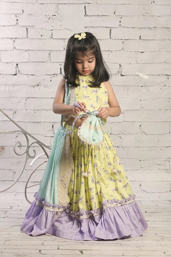 Babyhug 100% Cotton Woven Sleeveless Floral Print Lehenga Choli and Dupatta Set - Yellow