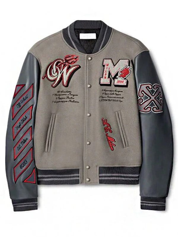 Off-White AC Milan Grey Varsity Jacket | by Lejackets.official | Nov ...