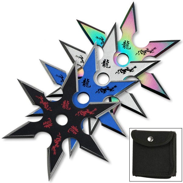 4 Pc Set Ninja Throwing Stars Anime Shuriken Knife Blade SixSided