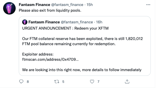 Fantasm_finance‘s collateral reserve pool has been exploited. - lunaray ...