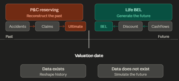 P&C Reserving vs Life BEL — Two Inverse Worlds