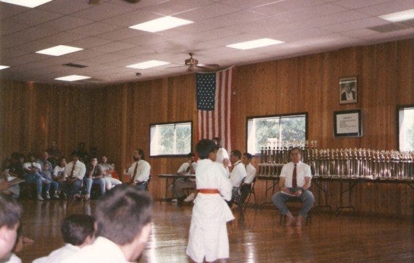 Performing a kata at a karate competition, circa 1996.