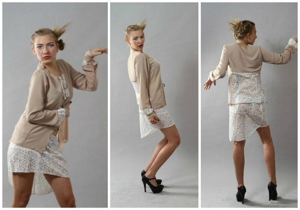 Unique cream shirt with white skirt — vintage style material white lace , price 45 euro ...