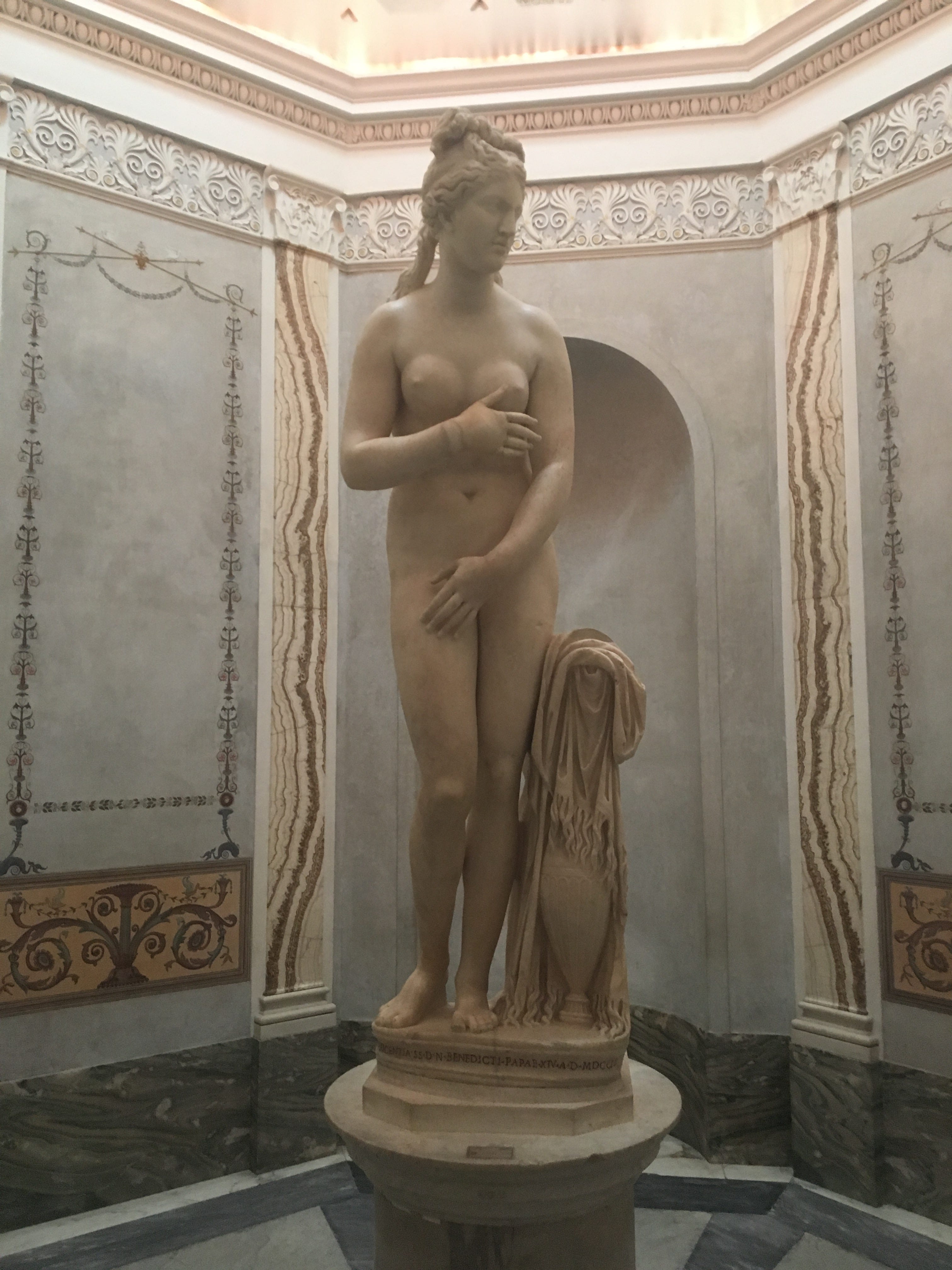 Roman statue of Venus. The statue depicts the goddess Venus in the