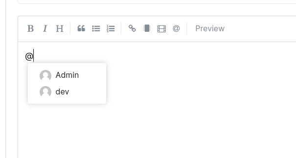 tagging user in markdown editor