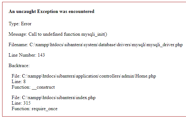 message call to undefined function mysqli_init()