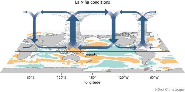 (from top to bottom) El Niño, Neutral and La Niña conditions (Source: NOAA)