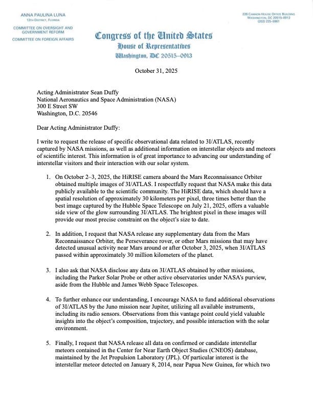 A Request for NASA to Release Scientific Data on 3I/ATLAS | by Avi Loeb | Oct, 2025 A Request for NASA to Release Scientific Data on 3I/ATLAS | by Avi Loeb | Oct, 2025