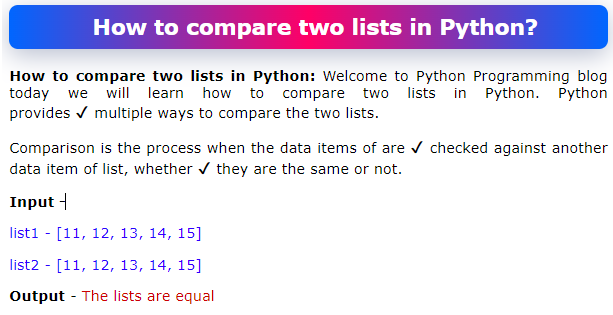 How to compare two lists in Python? | Can we compare two lists in ...