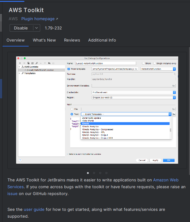Plugin AWS Toolkit en IntelliJ IDEA