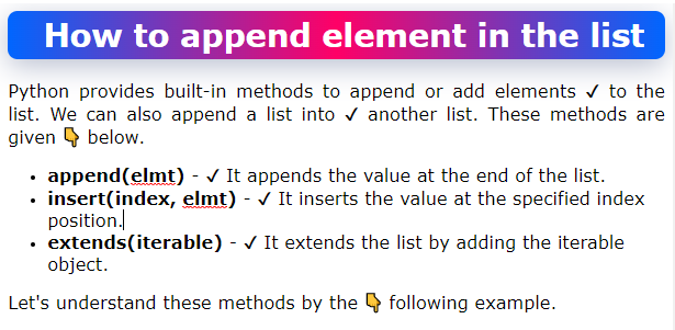 How to append element in the list using Append(), insert() and