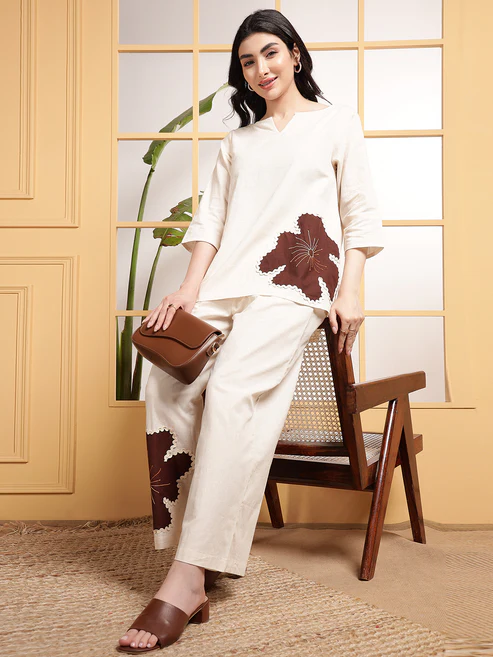 Cotton Off-White Patchwork Co-ord Set