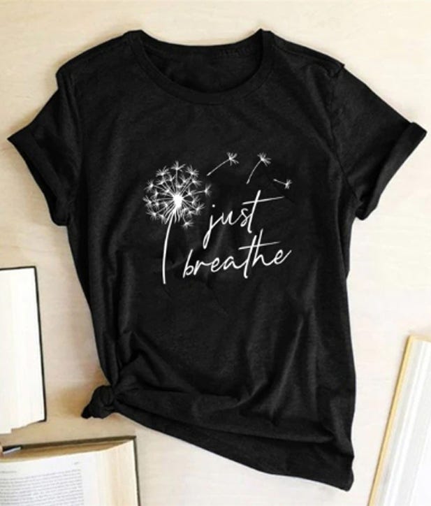 Just Breathe Women’s T-Shirt – Positive Floral Graphic Tee, Short Sleeve, Rosy Color, Soft Cotton Blend - View #4