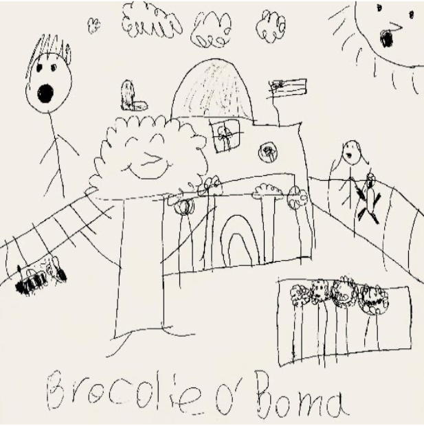 Brocolie O’Boma in front of the White House. Art credit Daughter, age 7