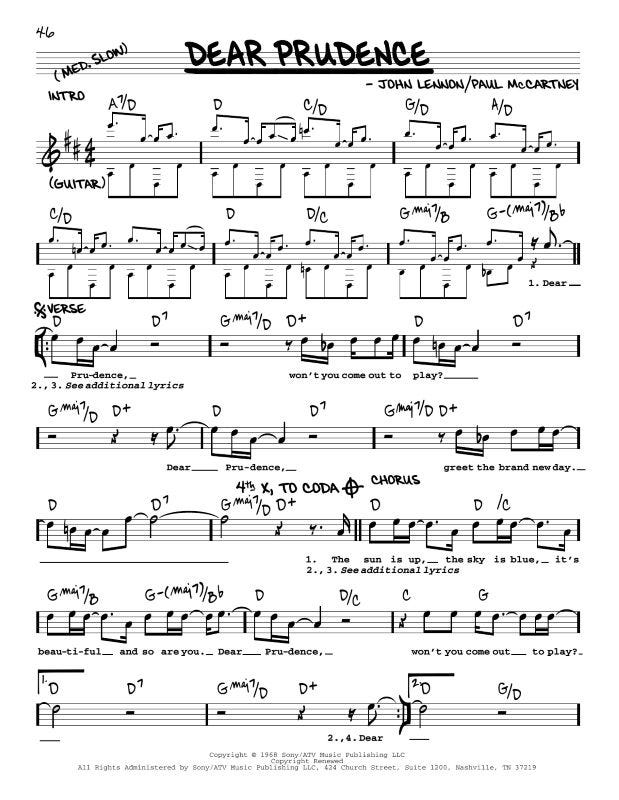 Score for Dear Prudence (Lennon & McCartney) / 1968, Sony/ATV Music Publishing LLC