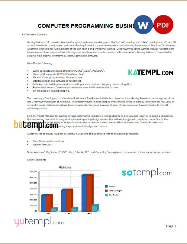 computer programming business plan template in Word and PDF formats ...