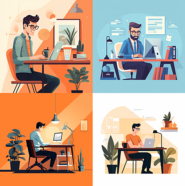 man at office desk, flat design illustration