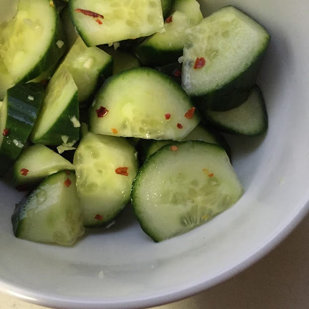 Cucumber with Minced Garlic. Here’s another no cooking required… by