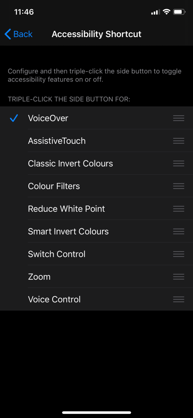 iOS Accessibility settings menu