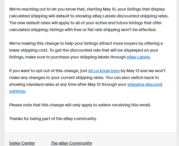 WARNING — Did you miss the May 15 change to eBay shipping preferences