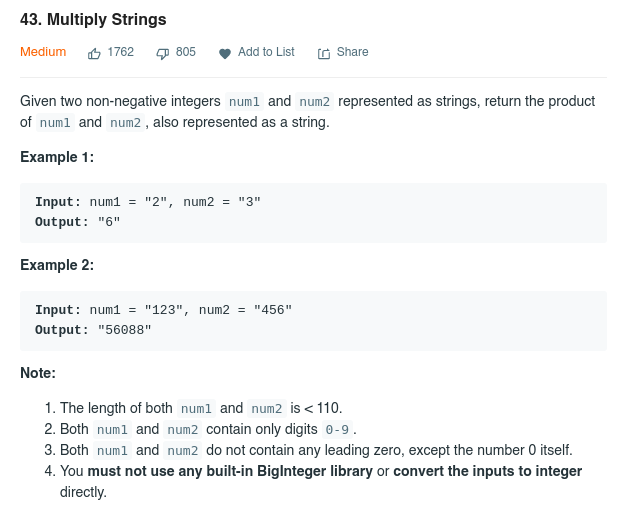 Multiply Strings — Leetcode. Leetcode Problem #43: Multiply Strings | by  Nikhil Anand | Medium