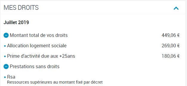 (donc la prime d’activité est passée de 227.02 €/mois à 180.06 €/mois… Chaud à comprendre !!)