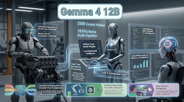 Gemma 4 12B: On Encoder-Free Local Multimodal Intelligence