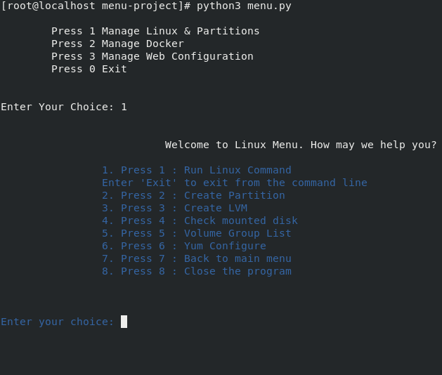 Python Menu-based program, and integrate it with multiple technologies ...