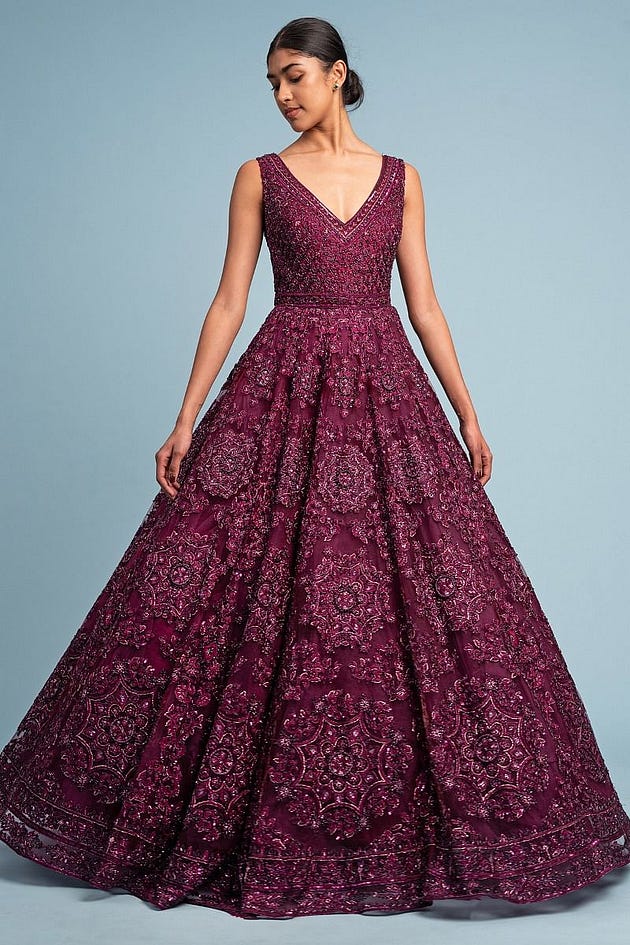 Dark Wine Purple Cutdana Embroidered Net Bridal Gown-NI3692