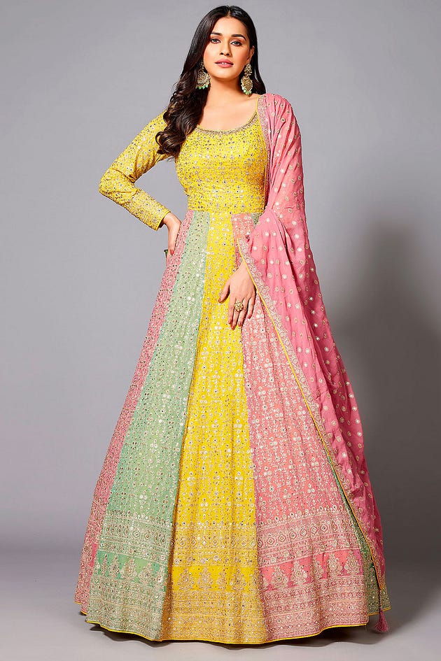 Multi colour Sequins Embroidered Georgette Designer Salwar from Samyakk