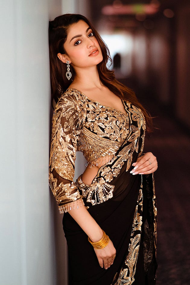 Actress Urvashi in Samyakk’s Black Georgette Designer Saree with Sequin Work-SR27741