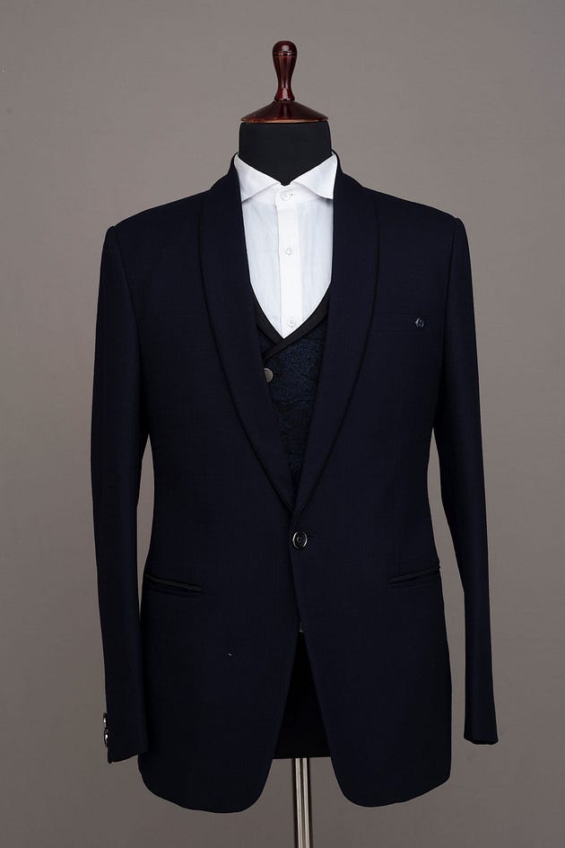 Dark Midnight Blue Plain Jute Silk Classic Suit | Classic suits for Wedding | Plain Suits for wedding | Dark Blue Suits for wedding | Silk suit for men | Silk suit for wedding | classic silk suit for mens wedding | Grooms classic suit