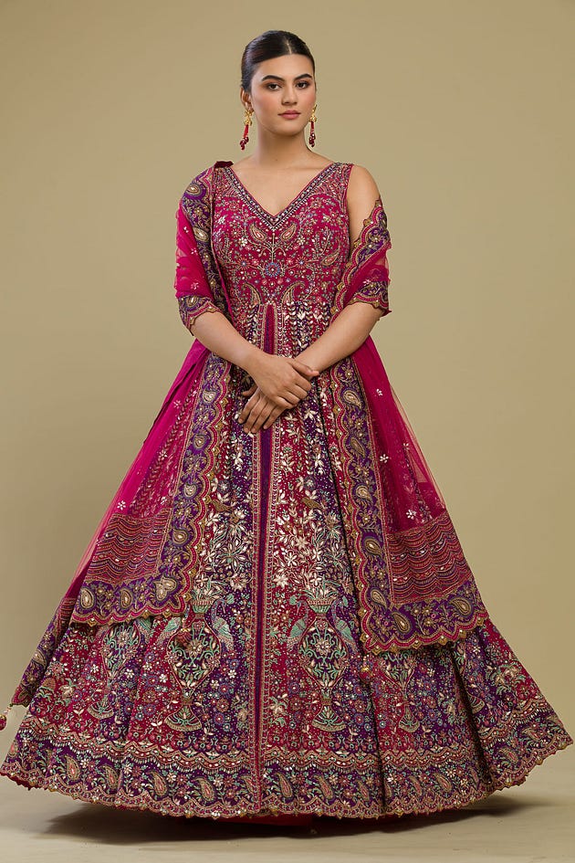 Granita Pink Sequins Embroidered Silk Indowestern Gown-NH1946
