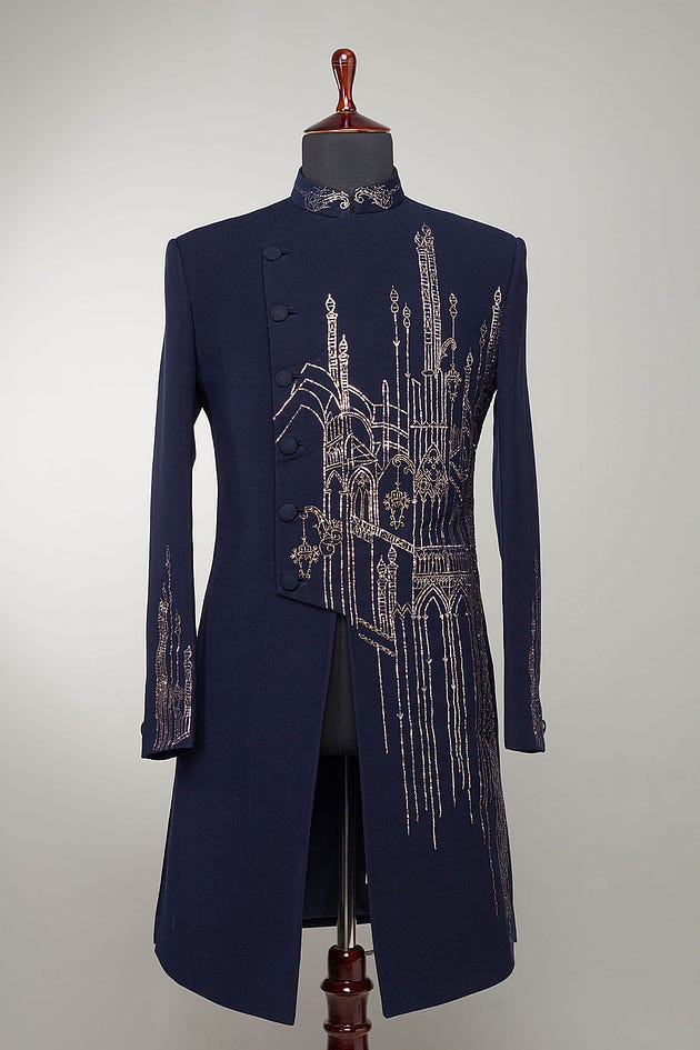 Navy Blue Kamdhani Embroidered Italian IndoWestern Sherwani-HF2908
