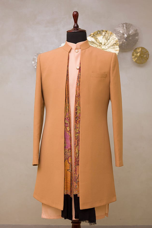Dusty Pale Orange Bomario Indowestern Sherwani-SH1706
