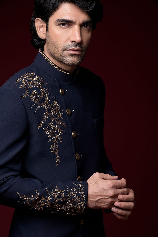 Midnight Blue Cutdana Embroidered Italian Jodhpuri Suit-ST1296